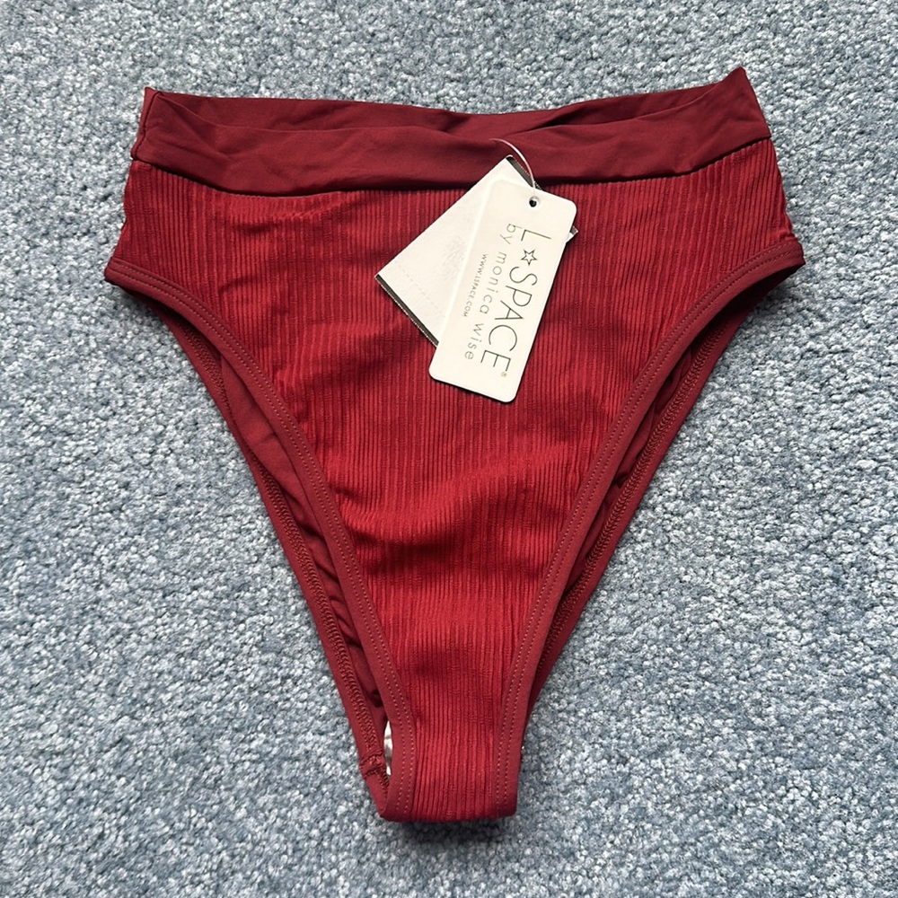 NWT L*Space Ribbed Frenchi Bikini Bottom in Sangria / Red (Size: M) - Picture 4 of 7